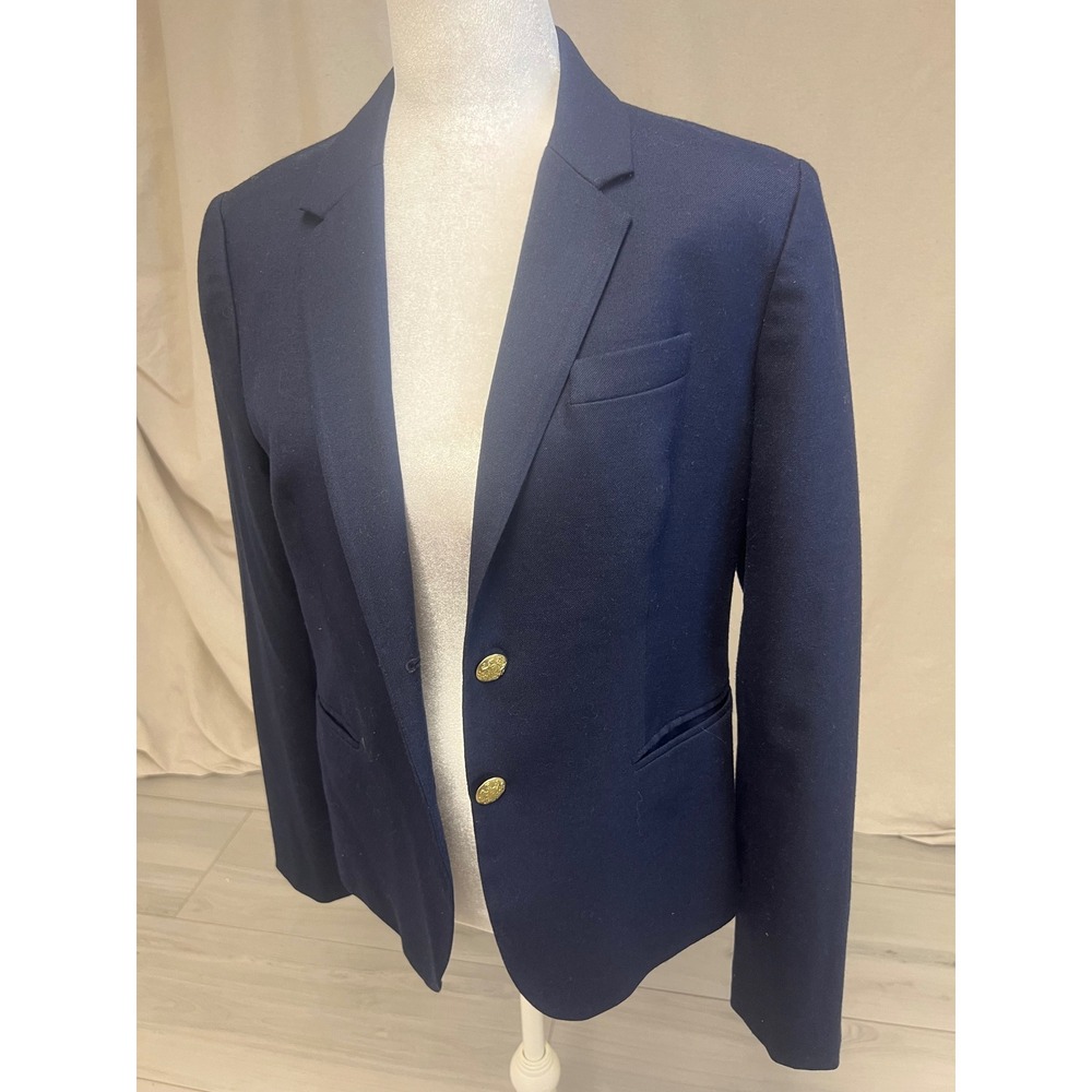 J.Crew Schoolboy Blazer Navy Blue Gold Buttons Sz 10 Wool Preppy Classic Career - Picture 2 of 8